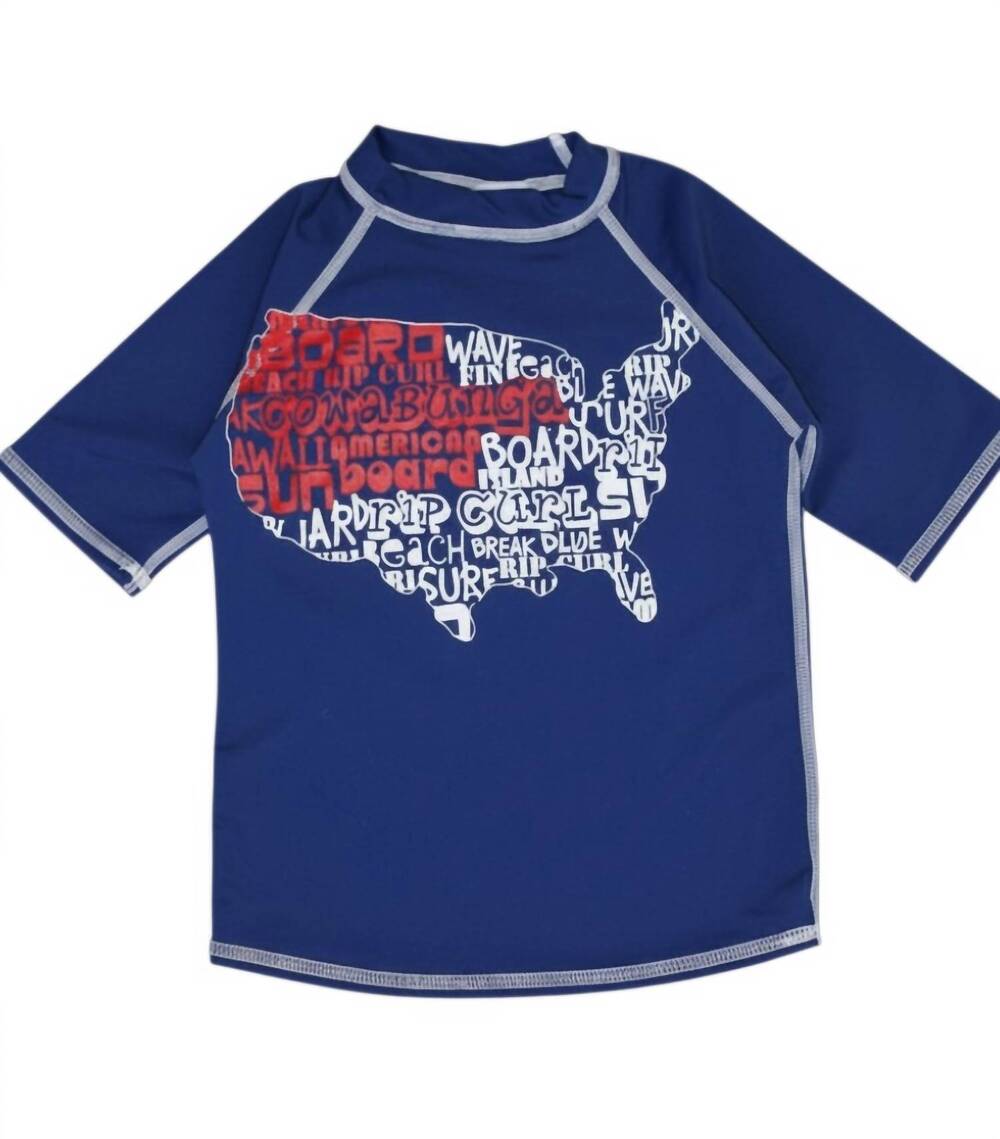 NEW CHARLIE ROCKET kids usa map rash guard in navy